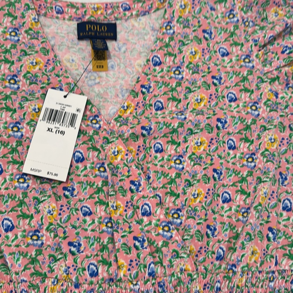 Polo Ralph Lauren Floral Faux-Wrap Cotton Jersey Dress. Size 16 - Picture 7 of 16